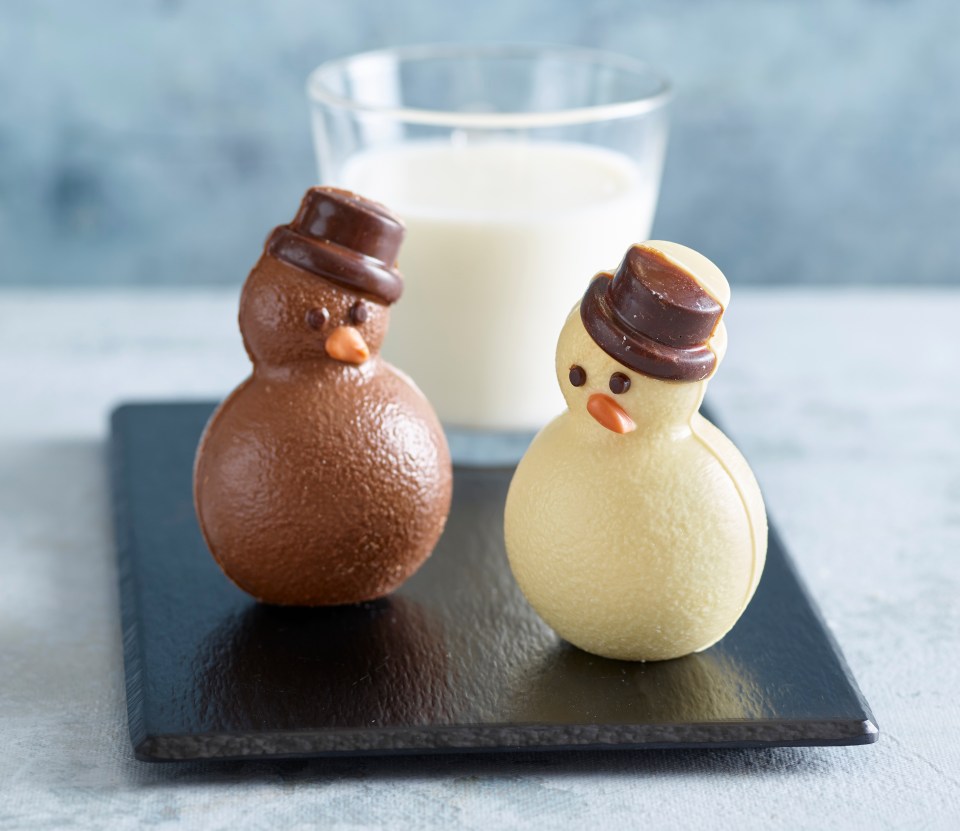 The new milk and white chocolate snowmen are available now from Aldi