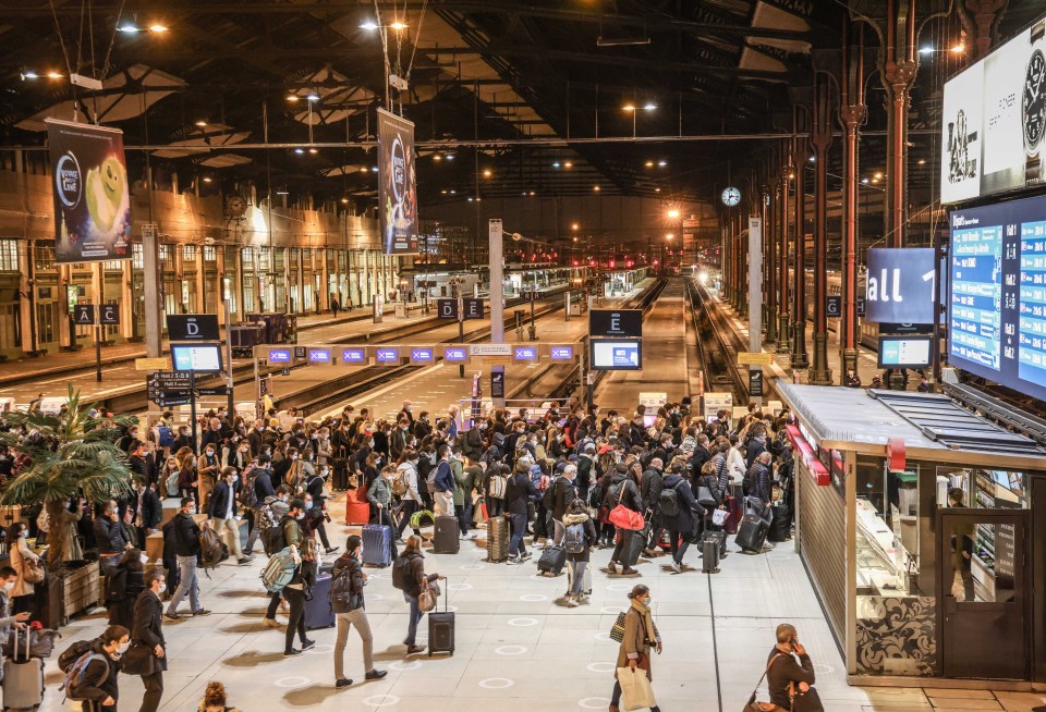 Train stations, like the Gare de Lyon, were also packed out as people fled the capital