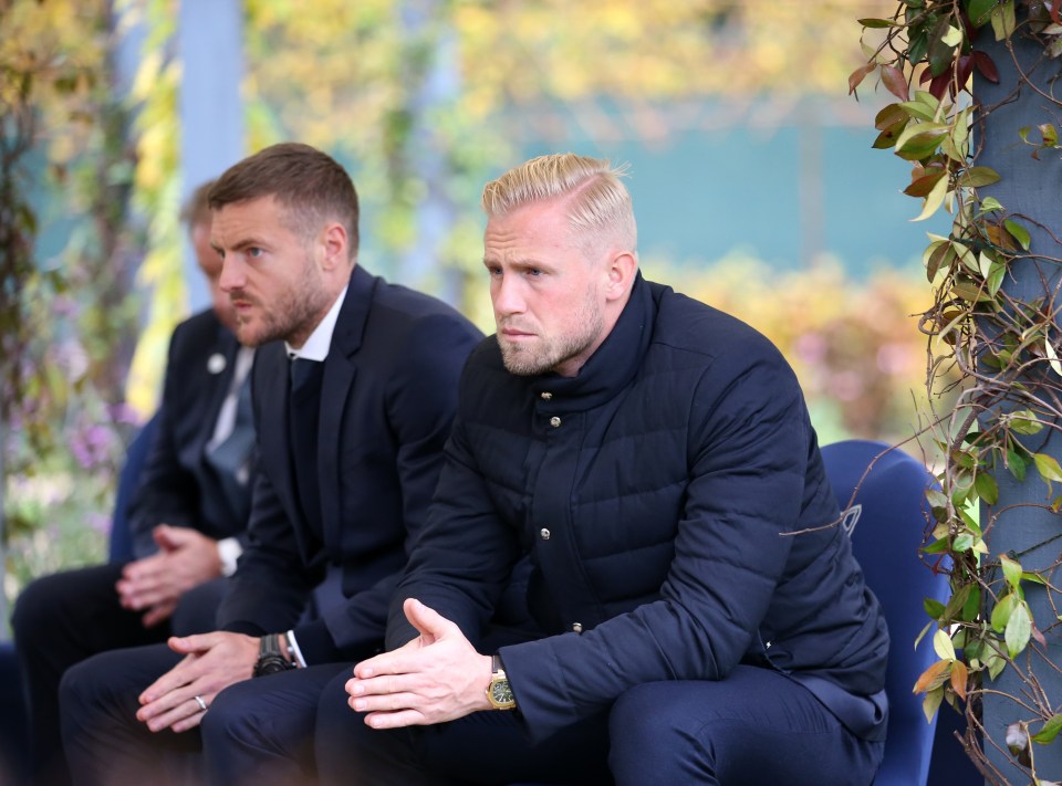 Jamie Vardy and Kasper Schmeichel attended a private ceremony at The Vichai Srivaddhanaprabha Memorial Garden 