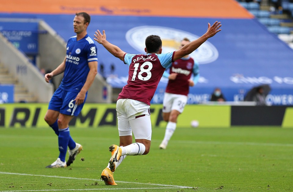 Fornals wheels away in delight after grabbing his first goal of the season