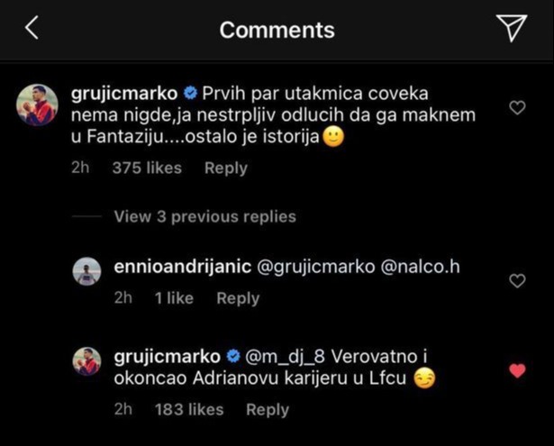 Grujic made the epic rant in an Instagram post