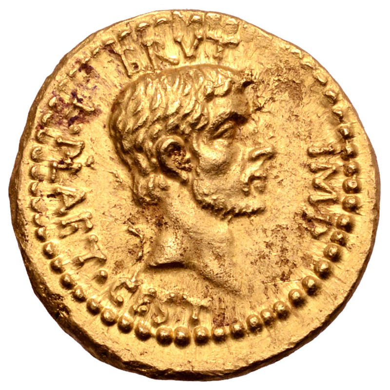 One side of the coin shows Caesar's best-known assassin, Brutus