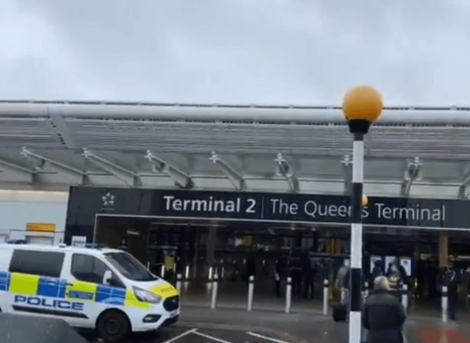 Police were seen outside the airport