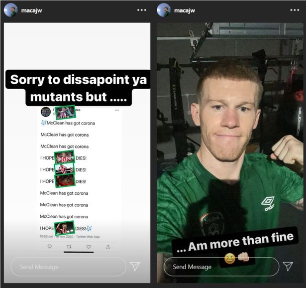 James McClean has hit back at a troll who abused him about catching coronavirus