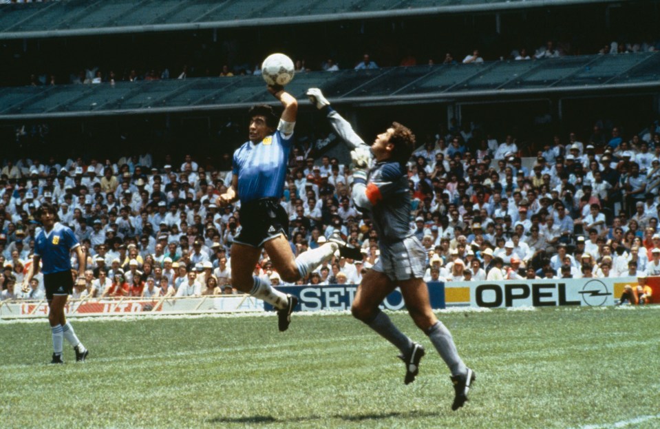 Diego Maradona famously beat Peter Shilton to the ball at the 1986 World Cup - to score with his fist