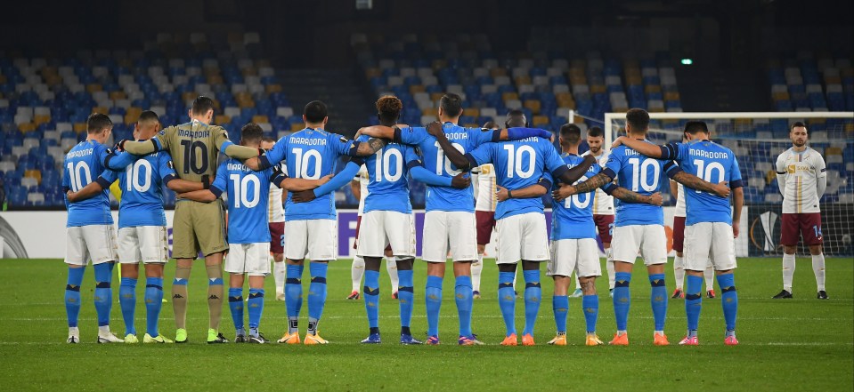 Napoli’s players came out for the match against Rijeka on Thursday in ‘Maradona 10’ shirts