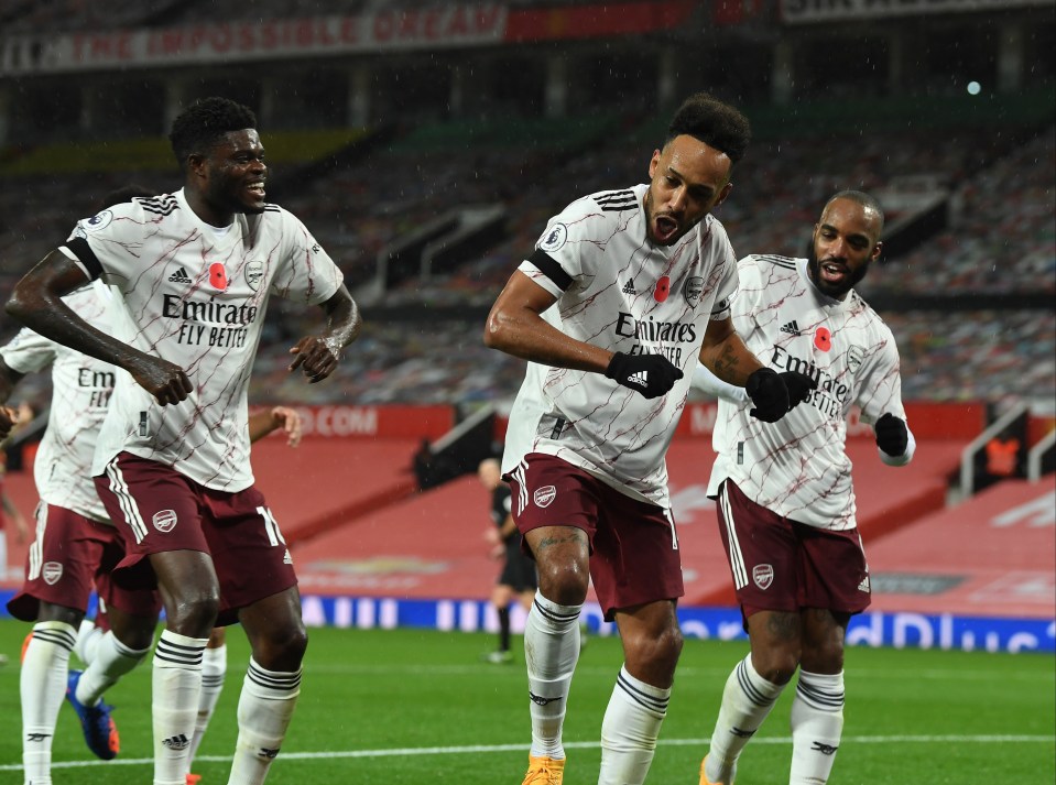 Partey celebrates skipper Pierre-Emerick Aubameyang's winning penalty at Old Trafford