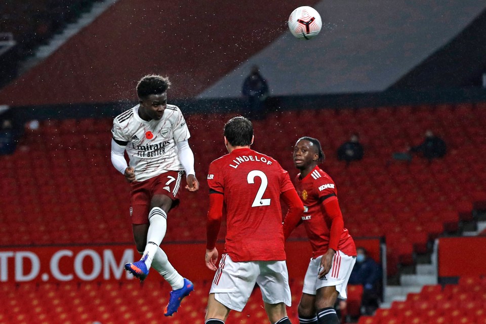 Bukayo Saka went close with a header in the first half