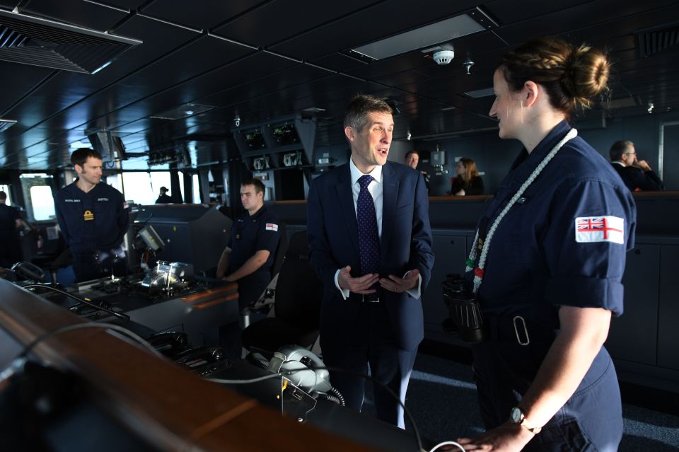 Defence Secretary Gavin Williamson meets crew members onboard HMS Queen Elizabeth