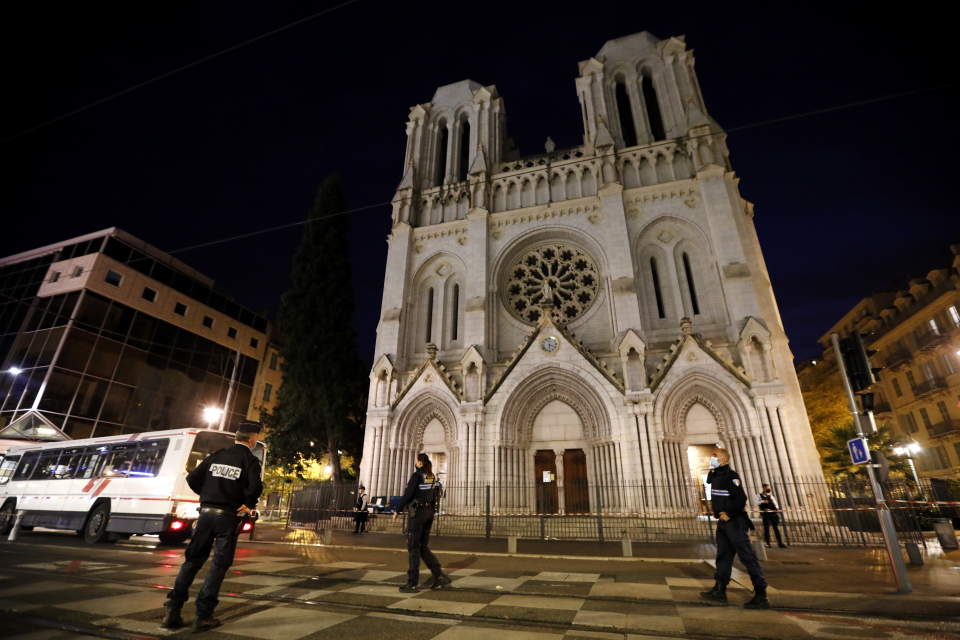 Police pictured on guard outside Notre-Dame in Nice following the attack on October 29