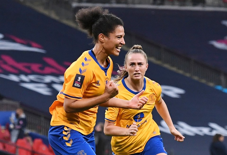 Everton's French forward Valerie Gauvin is pumped up after her equaliser but heartbreak was to follow in the added half-hour 