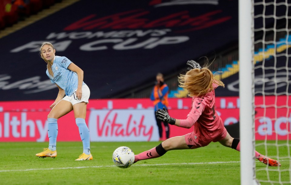 Janine Beckie strikes with the last touch of the contest to confirm Man City's second FA Cup final win in two years