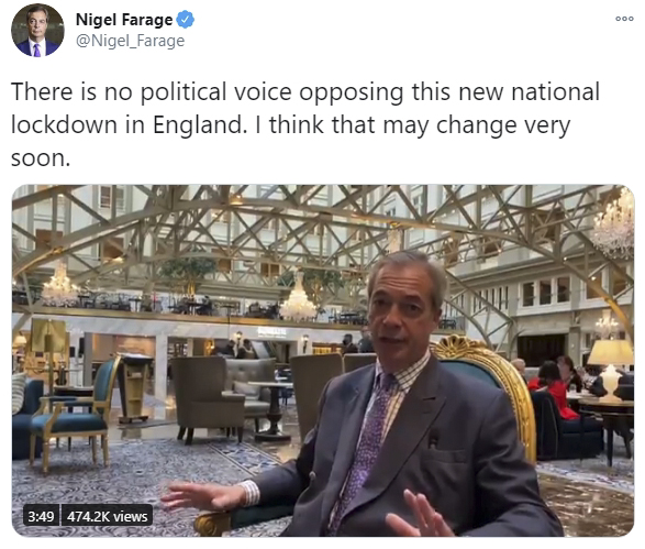 Mr Farage was busy posting Twitter messages to his followers earlier today