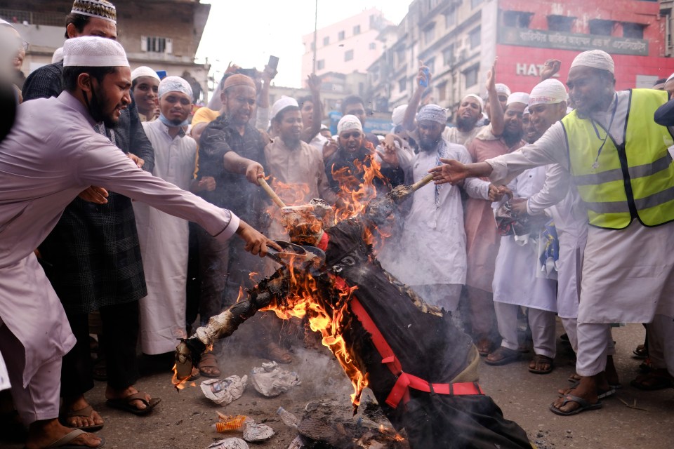 More than 50,000 Bangladeshi Muslims demonstrated against the French president in protests on Monday