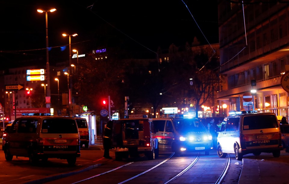 Police at the scene of the attack in the Austrian capital tonight