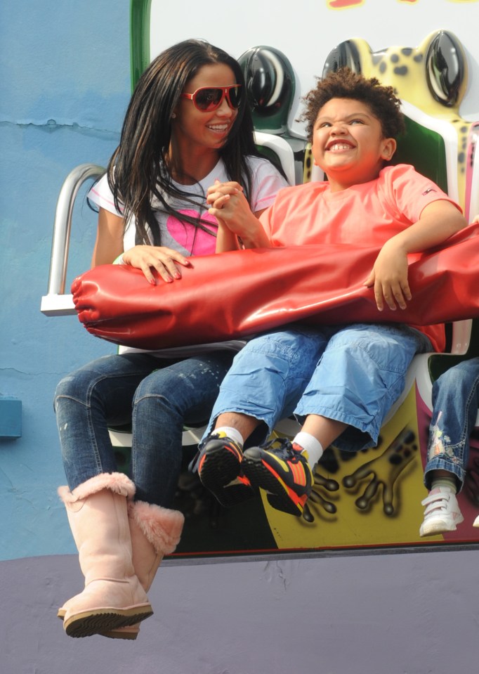 Katie with son Harvey on Alton Towers’ Froghopper ride when he was eight