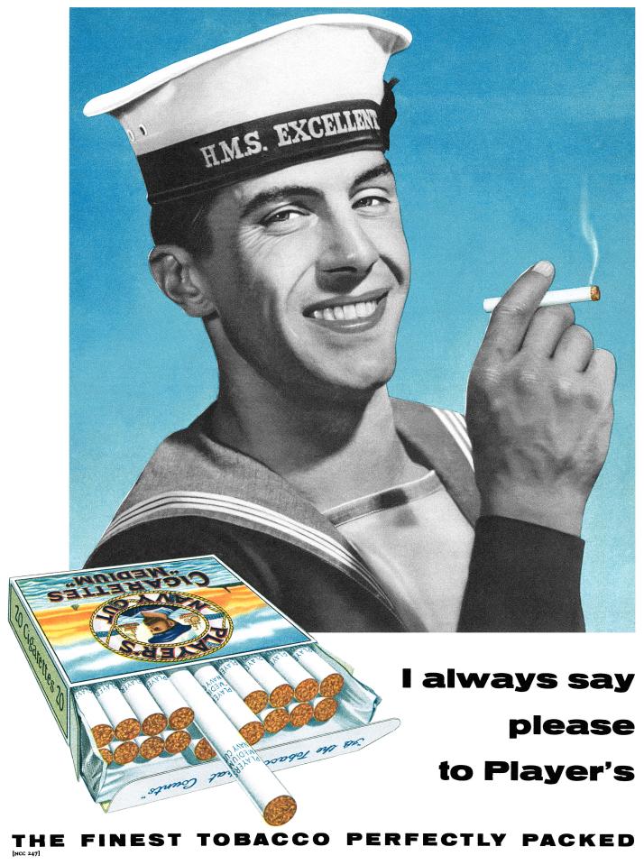 A 1958 advertisement for Player's medium Navy Cut cigarettes