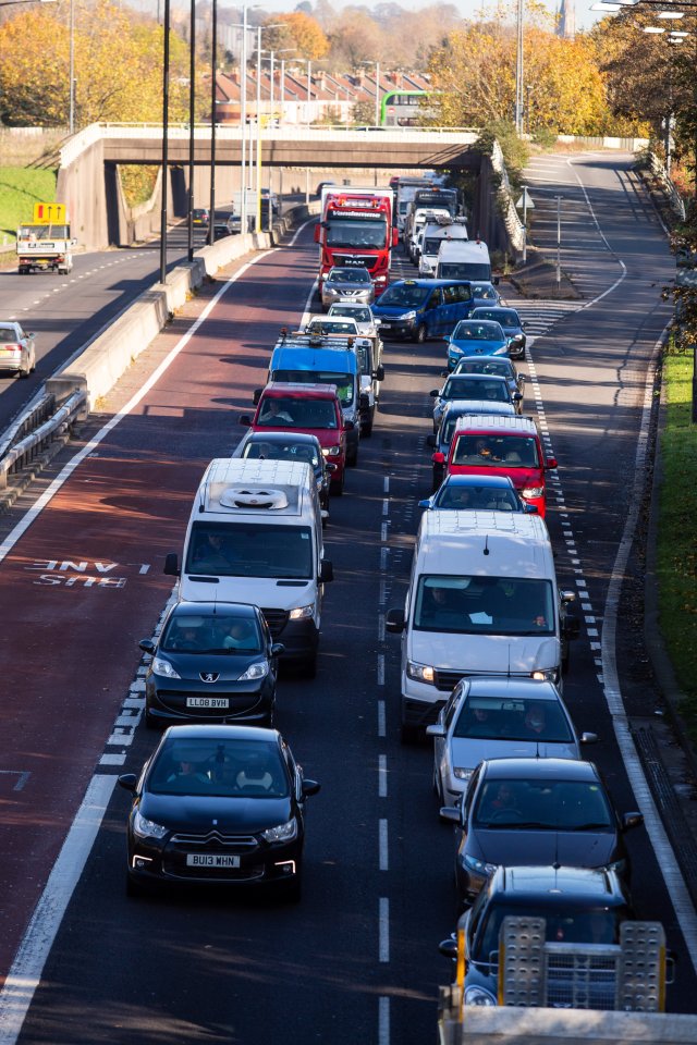 Queuing traffic heading in to Bristol city centre yesterday as people got last minute shopping done