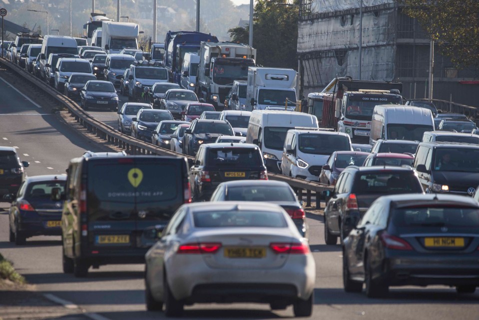 Long queues of cars were seen at noon yesterday on the A205 at Greenwich heading in to north London