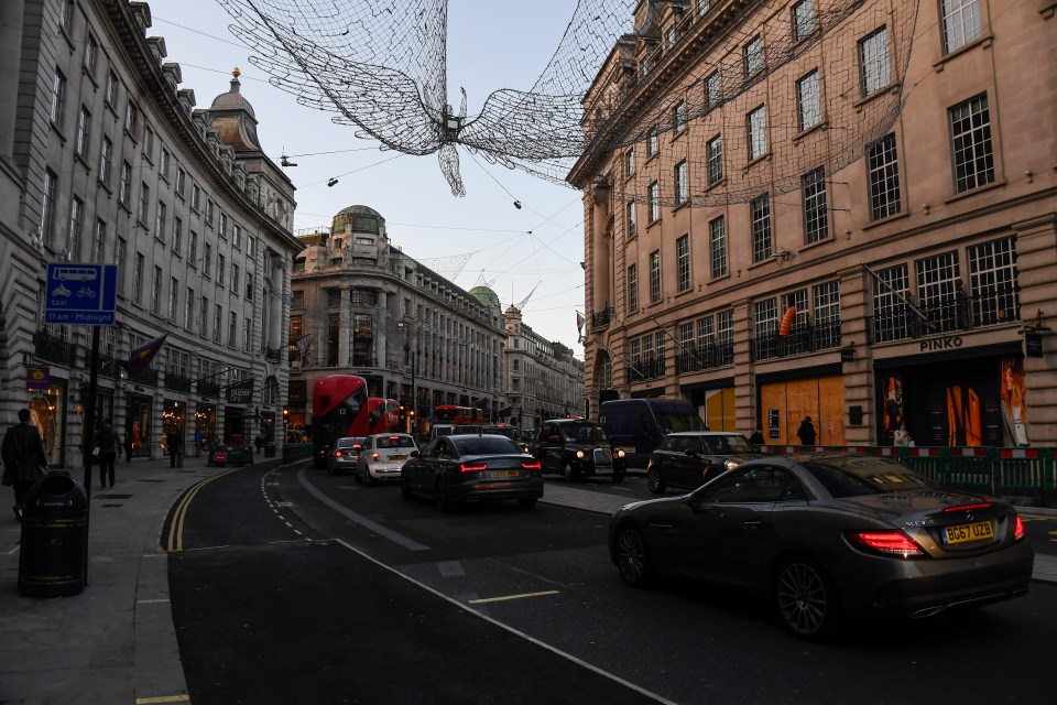 Traffic was deadlocked in Regent Street in central London just hours before the country was shut down again last night