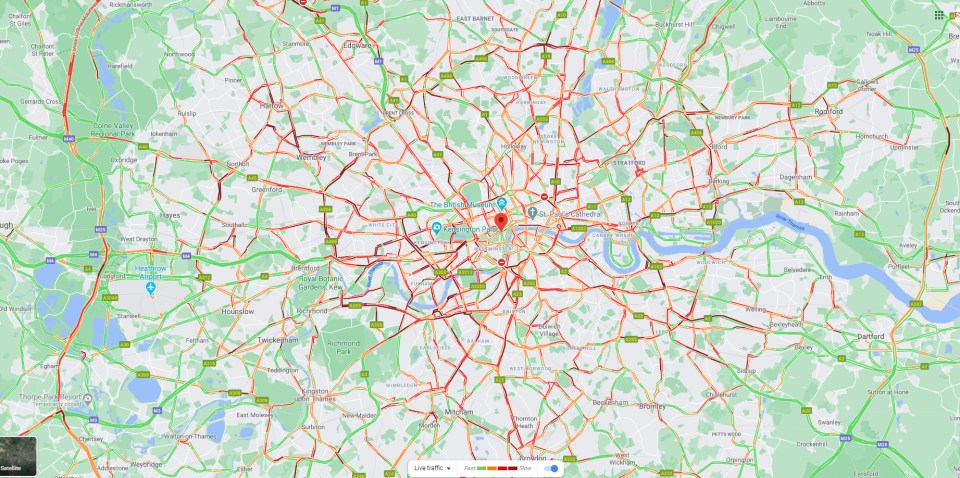 A screen grab of Google Maps at 6pm yesterday evening shows, in red, severe traffic on the motorways heading out of London