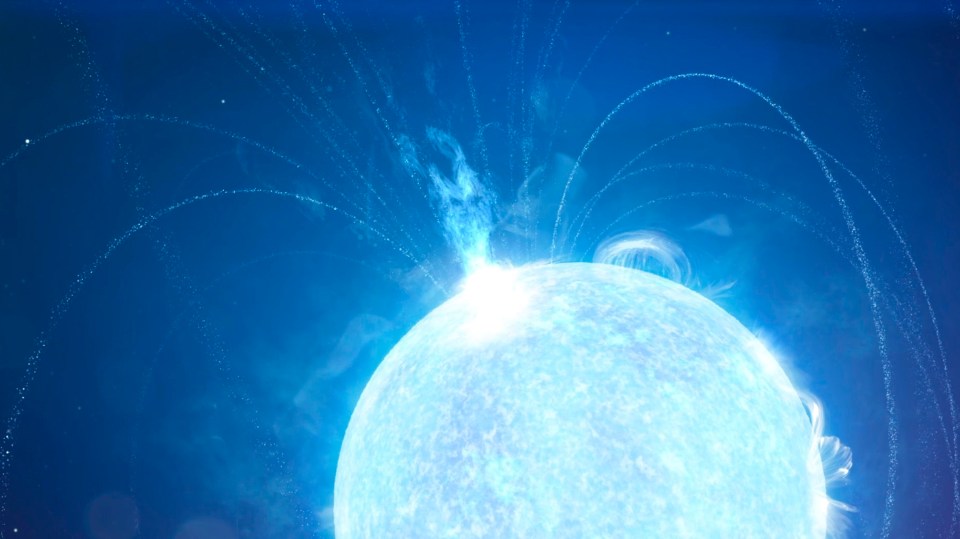 Artist impression of a powerful X-ray burst erupting from a magnetar, the suspected source of so-called Fast Radio Bursts (FRBs)