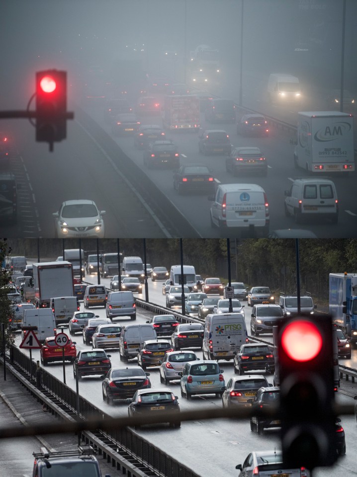 Traffic levels this morning at 7.30am (top) appear unchanged compared to traffic levels on Tuesday this week, before lockdown