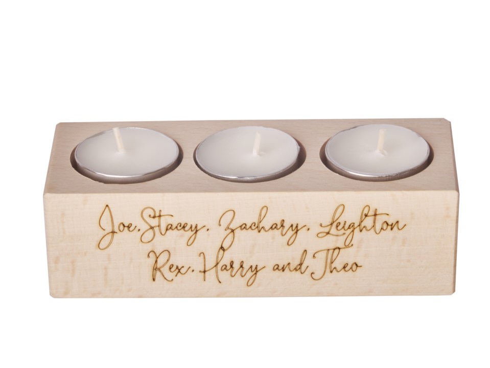 Stacey says she'll have this personalised candle holder on her table on Christmas Day