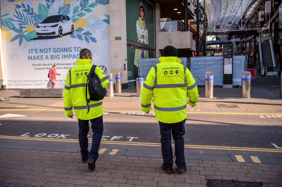 Meanwhile, new Covid marshals are patrolling the streets of Bristol