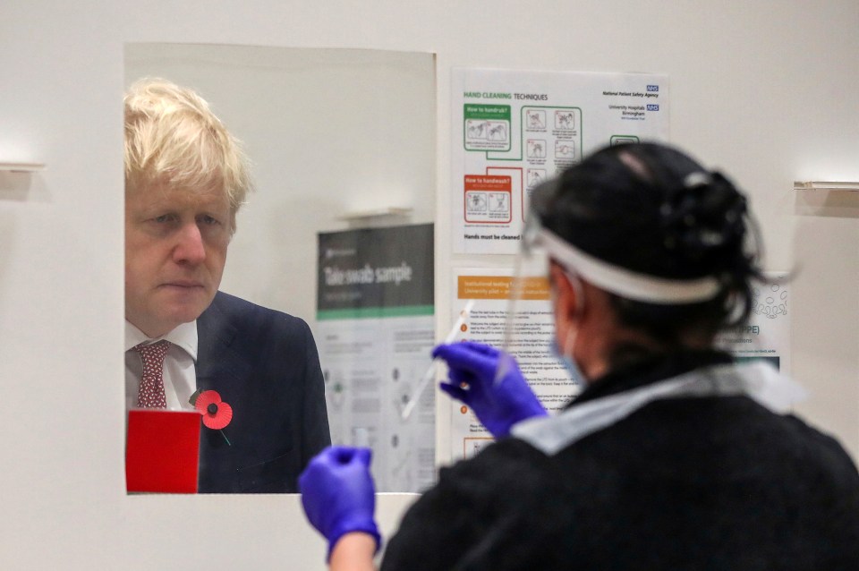 The PM visited a testing centre at Leicester’s De Montfort University yesterday