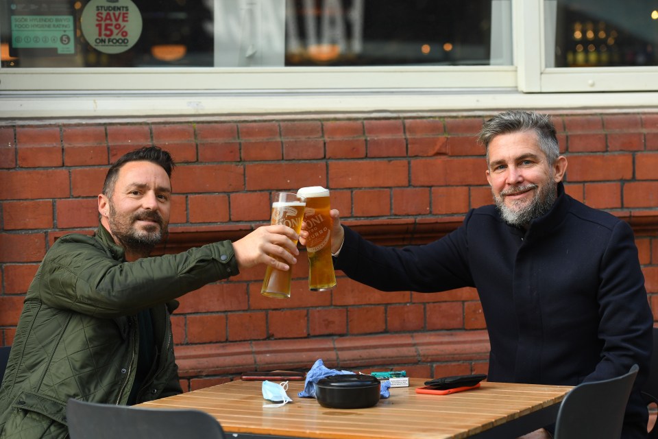 Two pals enjoy a fresh pint at the Duke of Wellington in Cardiff