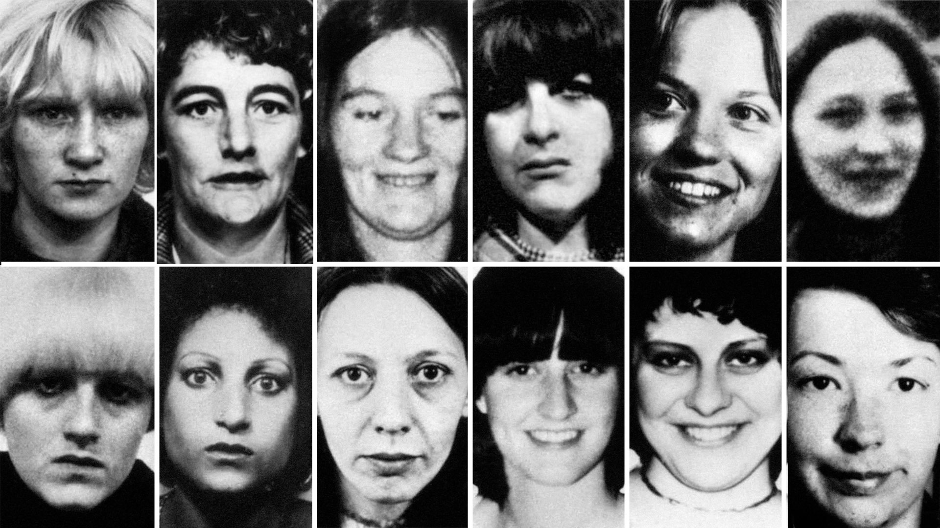 This photo shows twelve of the thirteen victims of Peter Sutcliffe