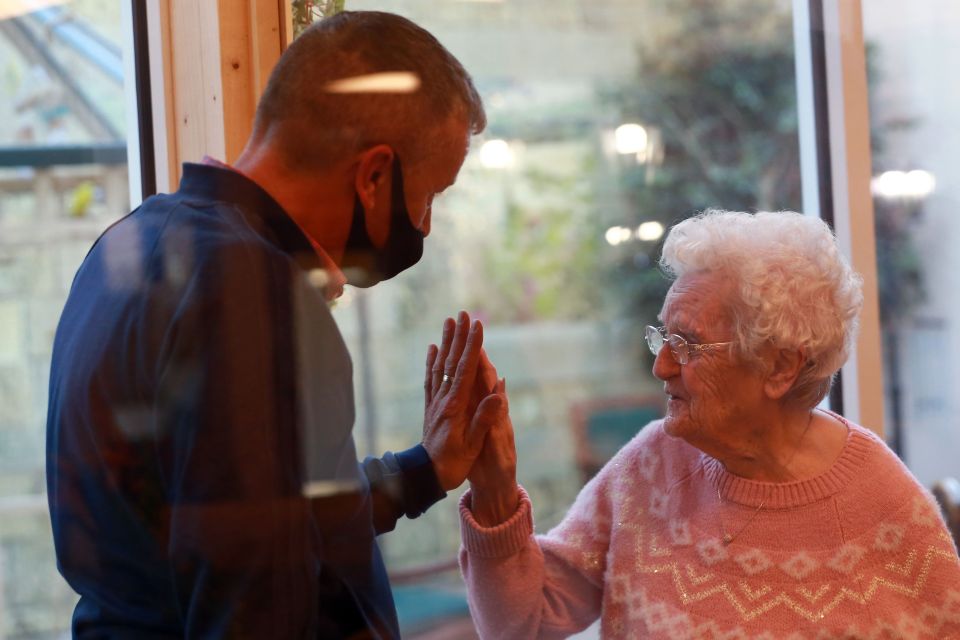 Freda Maddison, 92, was able to see her son, Stephen, for the first time in months - but they had to use a screen