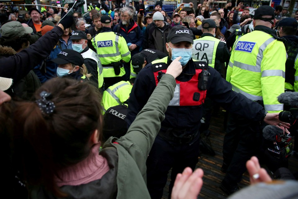 Cops clashed with the march which was attended by Piers Corbyn