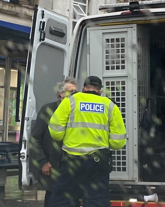 Piers Corbyn is later spoken to by police 