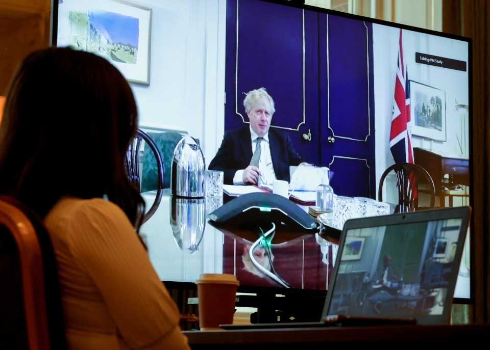 Boris chairing a meeting on zoom as he isolates in his No10 office