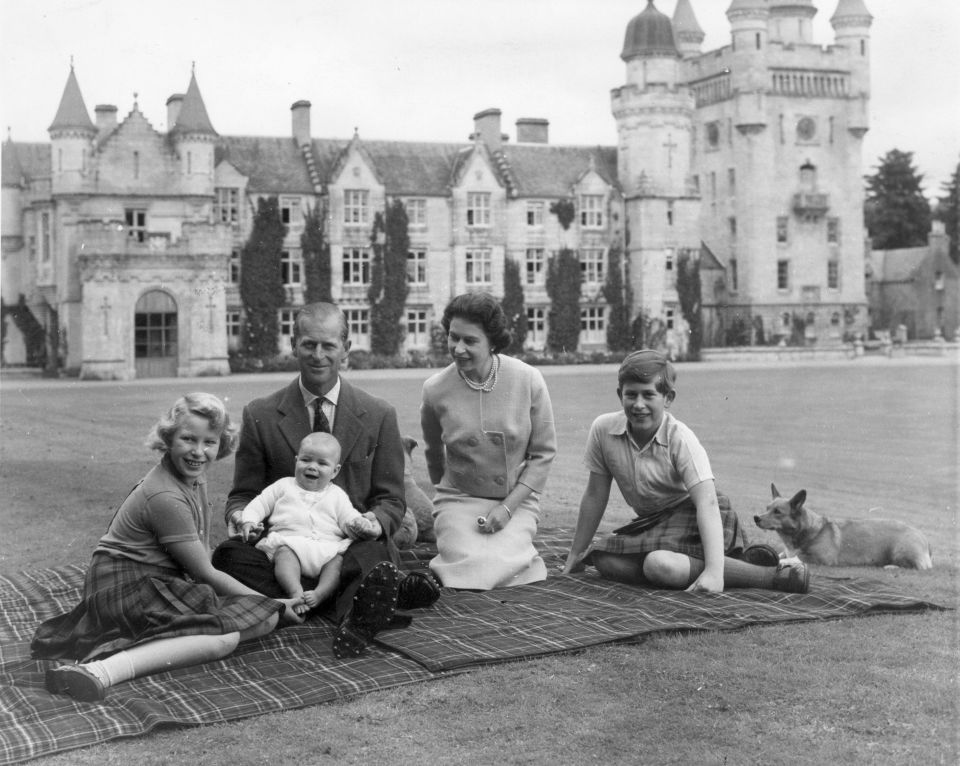 The Queen and Prince Philip enjoy a picnic at Balmoral with Prince Andrew, centre, Princess Anne, left, and Charles, right