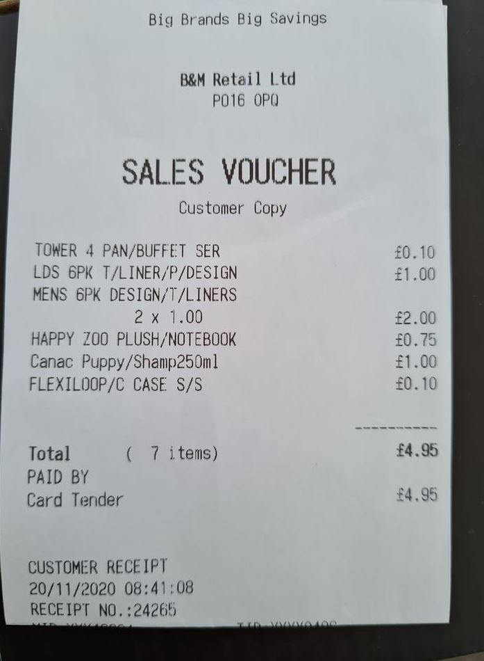 He shared his receipt to show the incredible 10p purchase