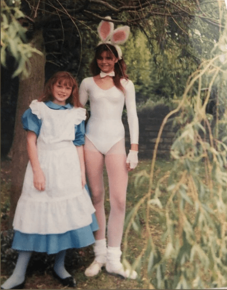 Victoria Beckham was seen as White Rabbit with her sister Louise as they played dress-up as kids