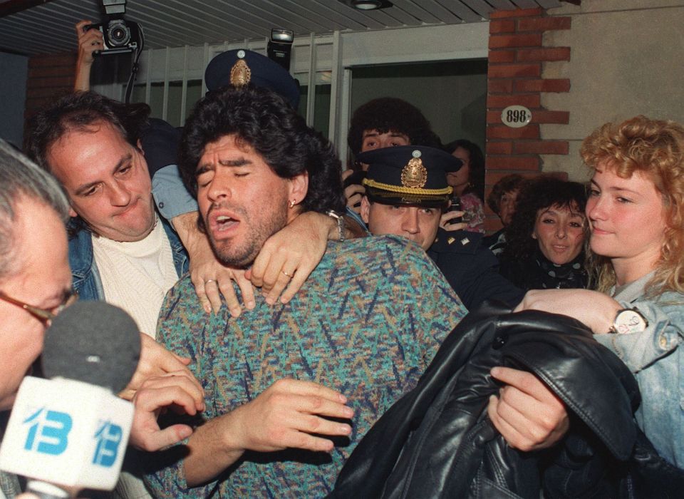 Maradona was arrested in Buenos Aires in 1991 for possession of half a kilo of cocaine