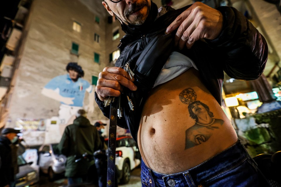 Maradona’s life on the pitch inspired dedication from fans like few have ever seen as one shows off his tattoo