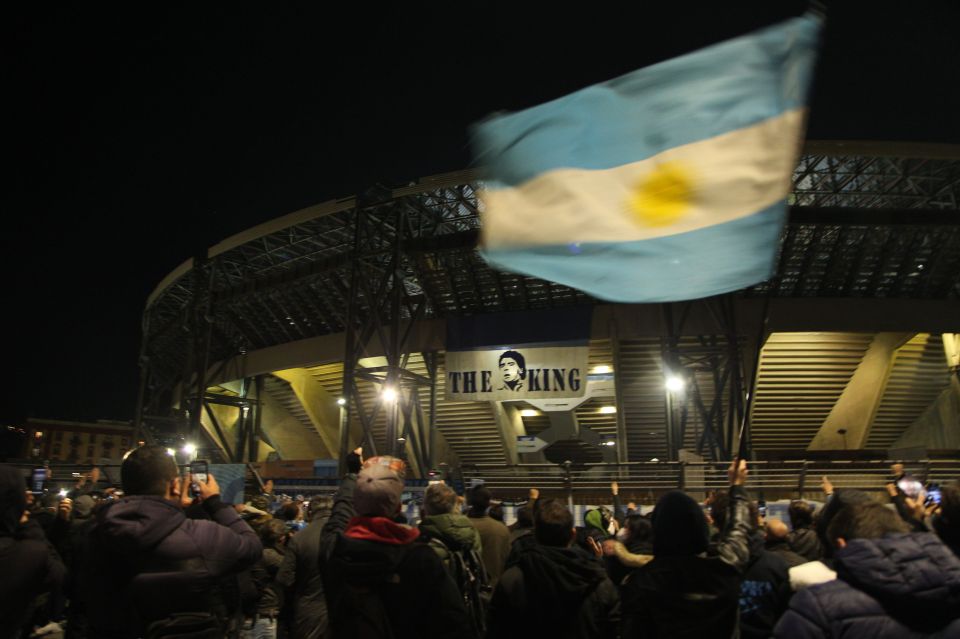 A huge flag dubbing Maradona 'the king' was strung up outsideSan Paulo stadium in Naples