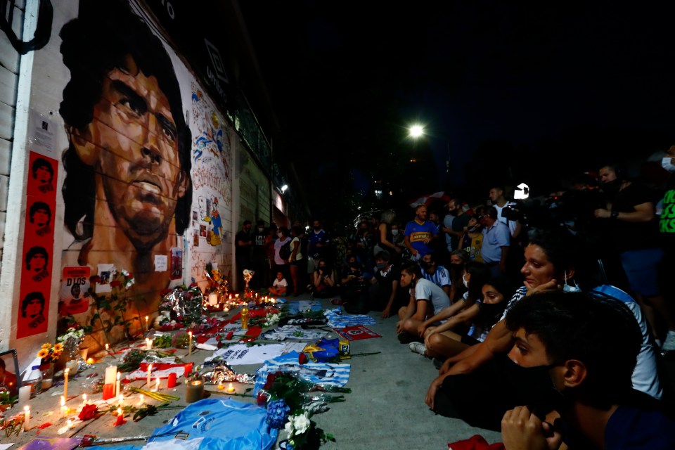 Fans paying tribute to the player at a stadium named after him in Buenos Aires