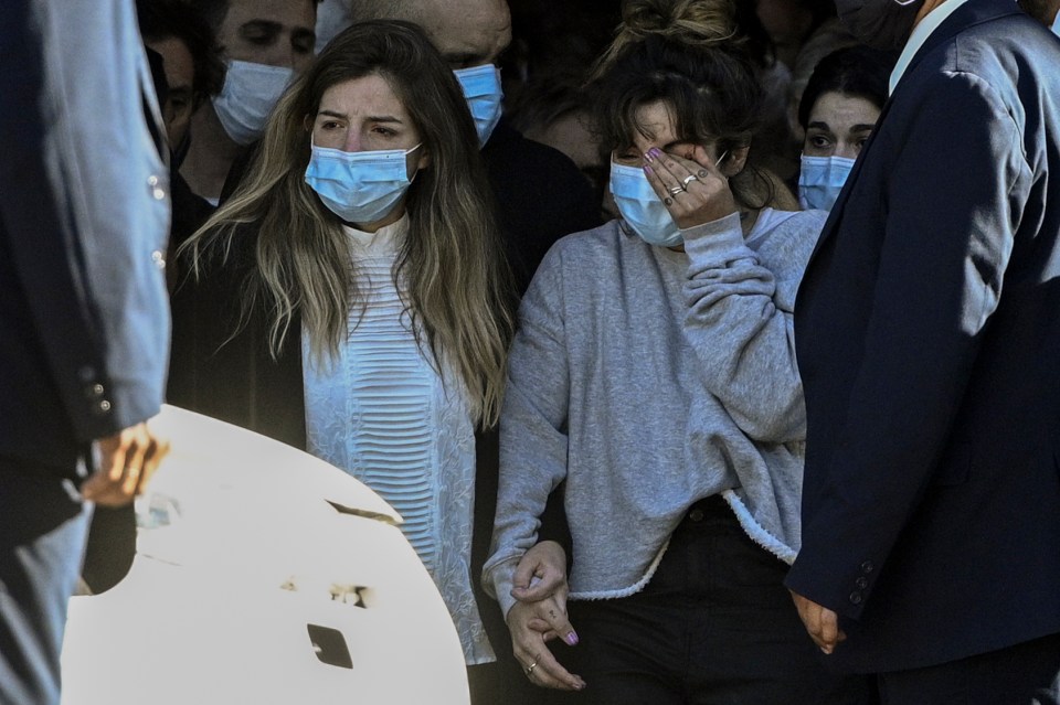 From the left:  Maradona’s daughters Dalma and Giannina leaving the Casa Rosada presidential palace 