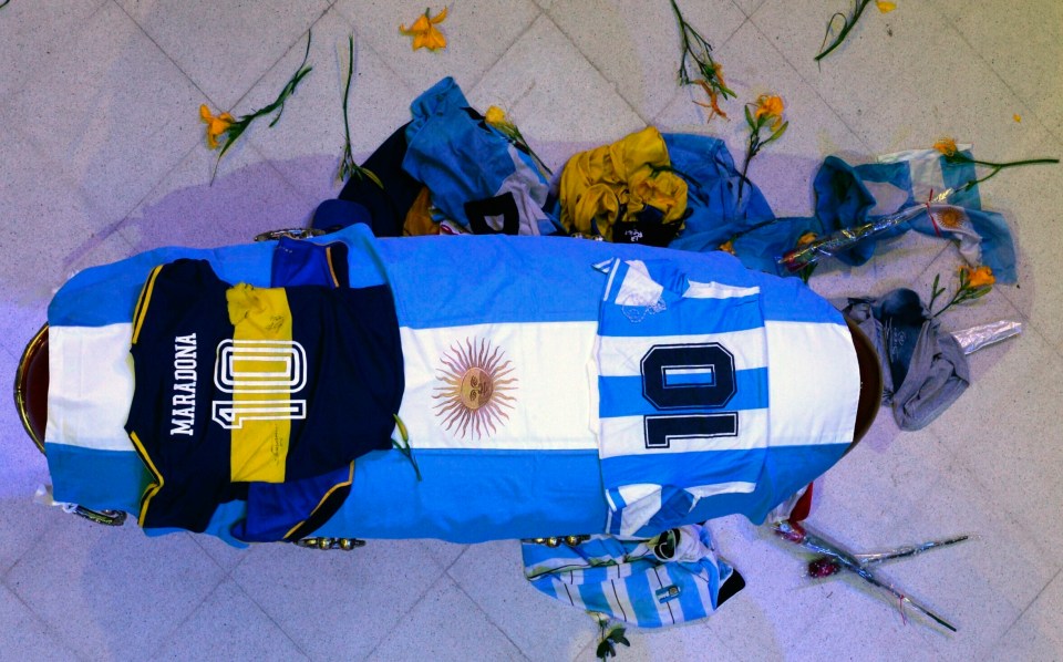 The coffin of the Argentine football star at Casa Rosada, Buenos Aires