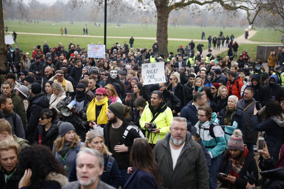 Dozens of anti-lockdown protesters don't wear masks during demonstrations in central London