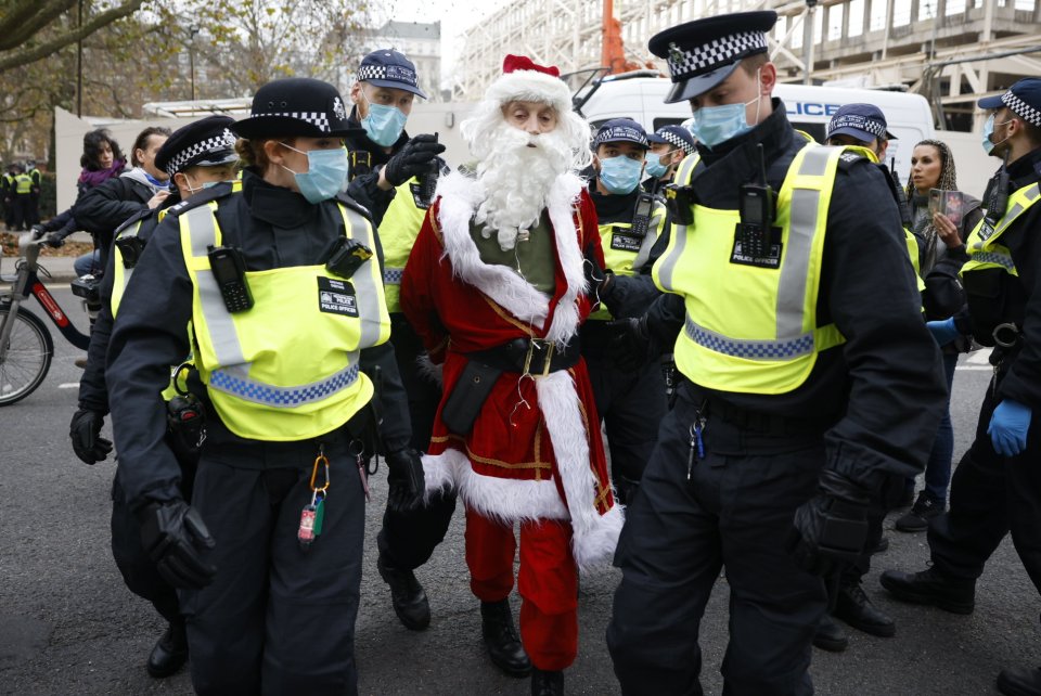 A man dressed as Santa was arrested during anti-lockdown protests in London