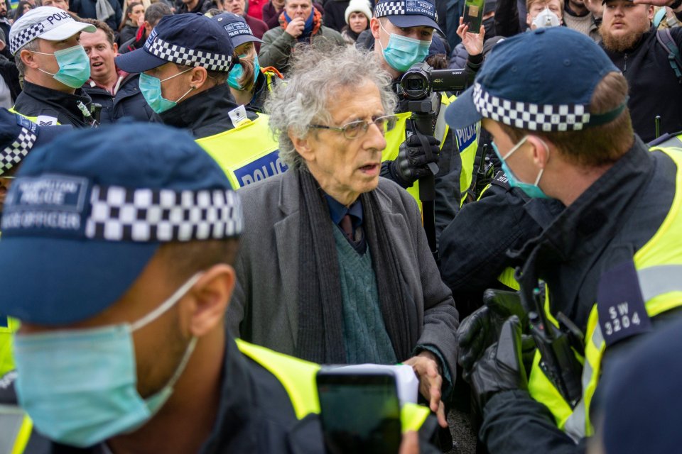 Piers Corbyn was seen at the protest