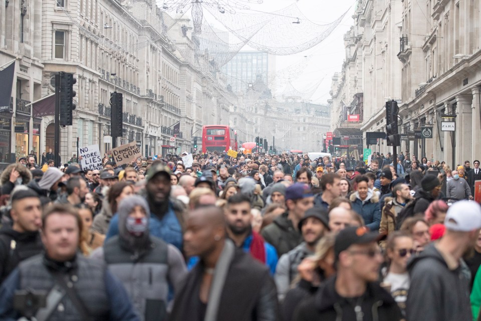 People walk down London’s Regent Street at the anti lockdown protest ‘Our Movement’ 