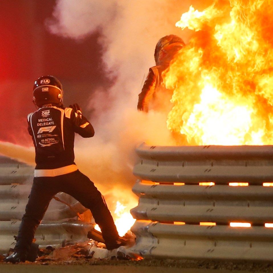 Grosjean incrediby emerged with his car blazing